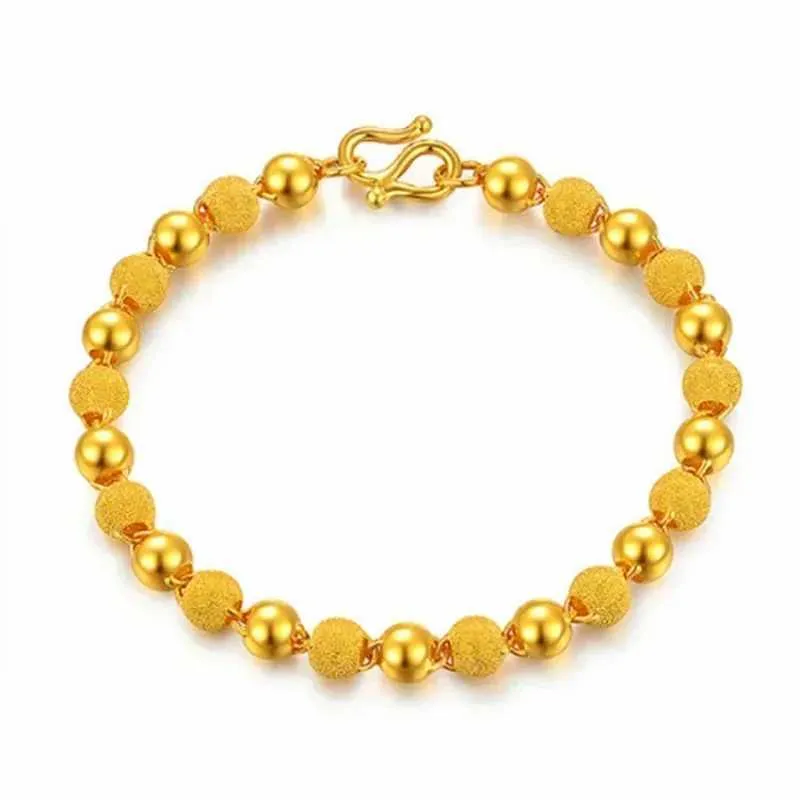 Beaded Joyria Womens 24K Matte Gold Broslet Au 750 999 настоящая любовь Pixiu Transfer Beads Регулируемая длинная цепь