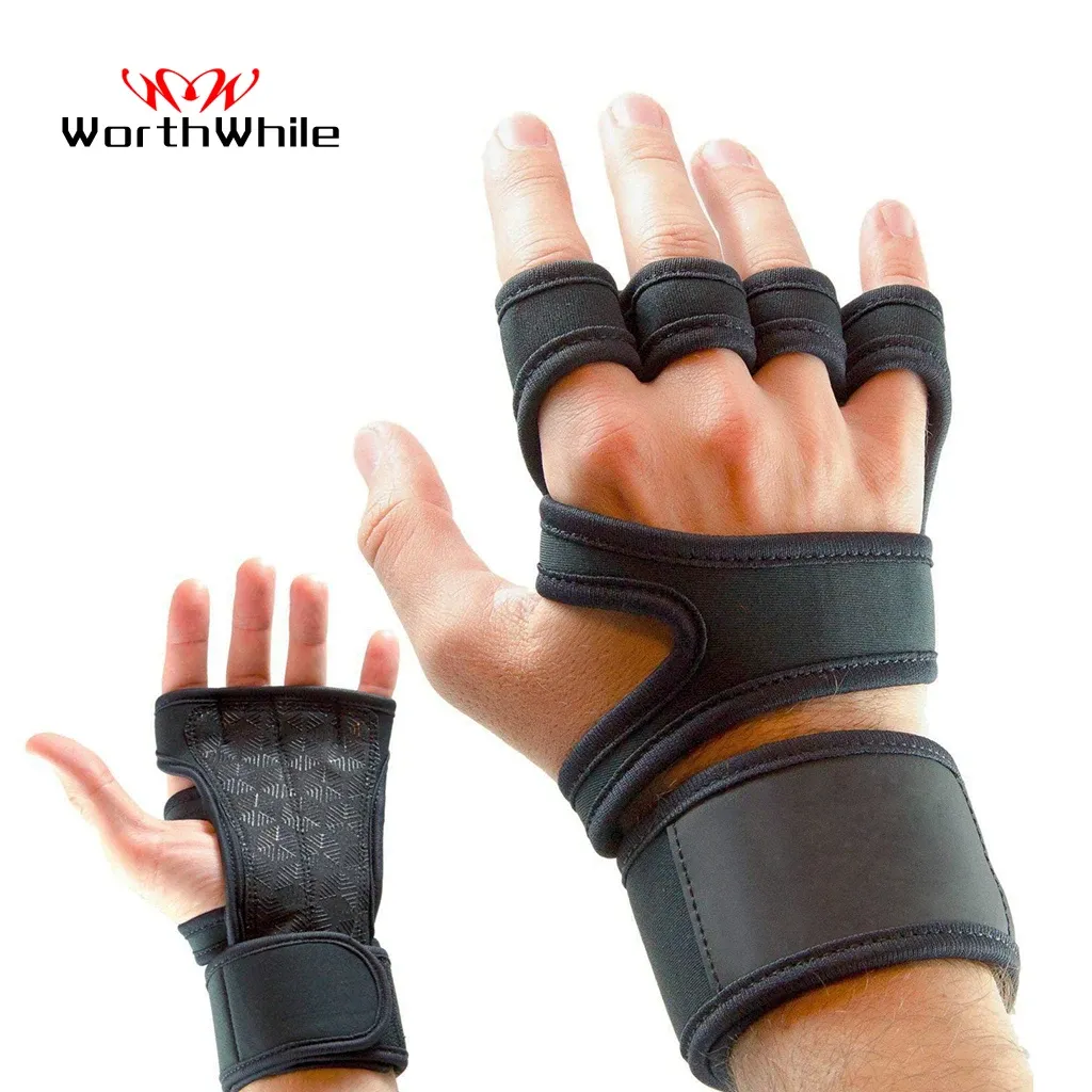 Gloves WorthWhie Gym Fitness Gloves Hand Palm Protector with Wrist Wrap Support Crossfit Workout Bodybuilding Power Weight Lifting