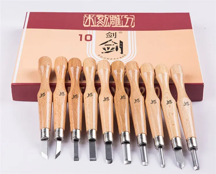 Shavers Sks7 Steel 10pcs One Lot Woodcut Scorper Hand Twice Polished Kninfe Edge Durable Beech Wood Engraving Knives Carving Knife