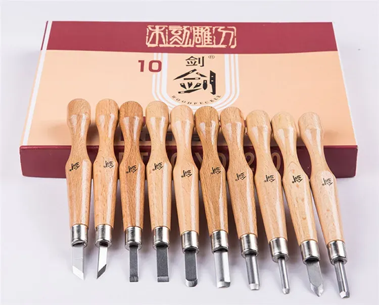 Shavers sks7 in acciaio 10pcs da un lotto in taglio in legno mano due volte a bordo lucido durevole faggio coltelli da intaglio in legno coltello da intaglio