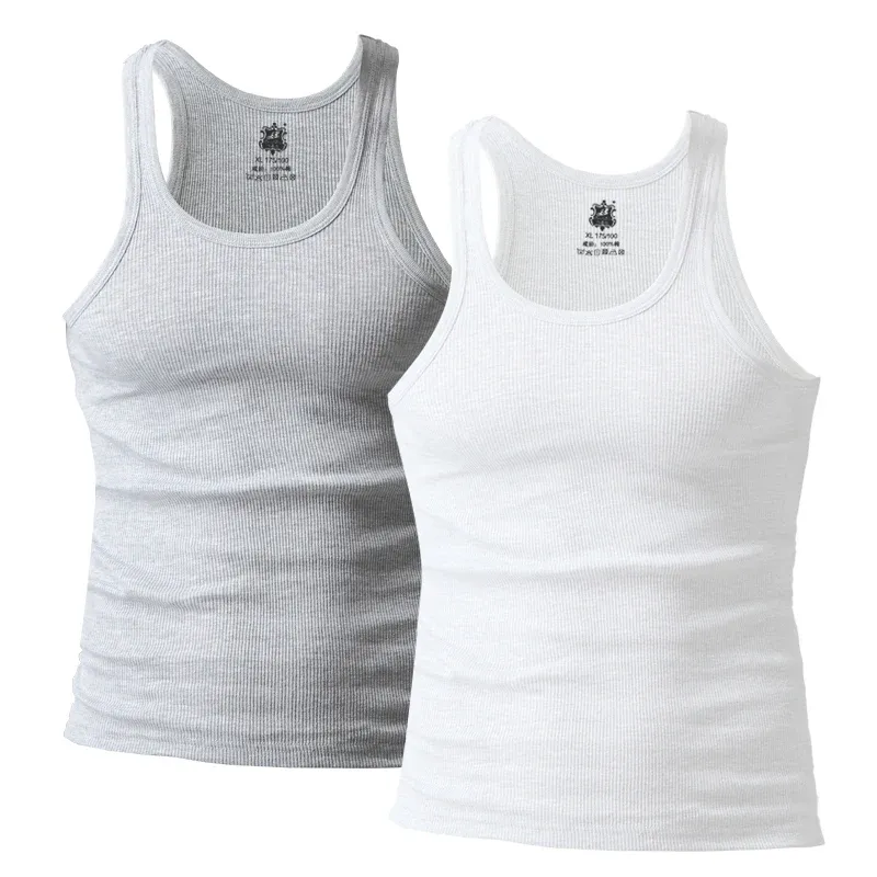 シャツ2ピース/パックメンズタンクトップコットン通気性ジョガーベストスリムリブアンダーシャツ服の夏のシングレットティー