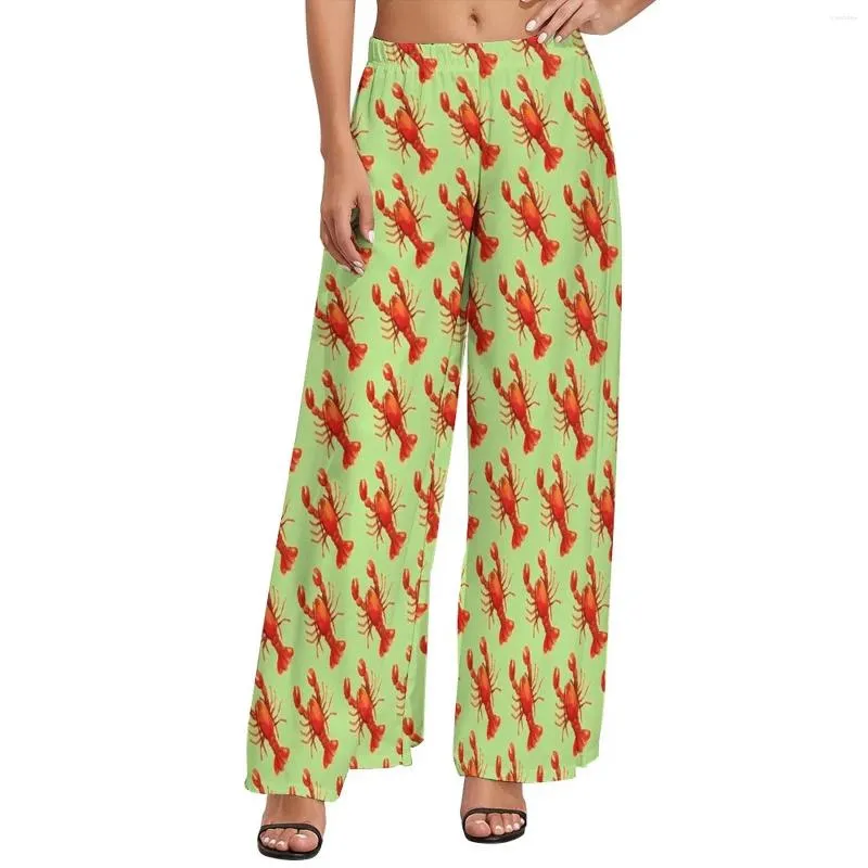 Women's Pants I Love Lobsters Animal Print Beach Straight Wide Leg Elastic Waist Office Trousers Big Size 5XL 6XL