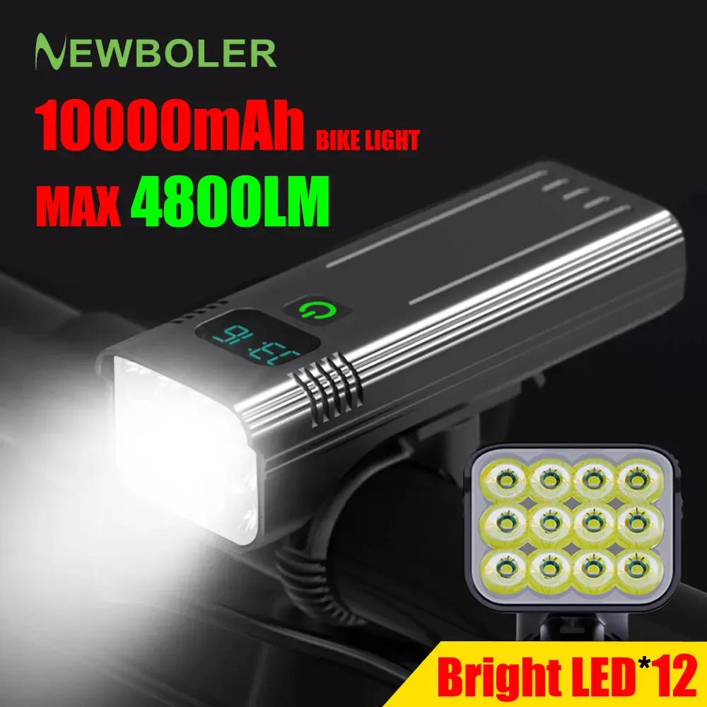 Boler 12 LED Bike Light 4800 Lumens USB充電可能アルミニウムMTB自転車10000MAHパワーバンクヘッドライトアクセサリー240422
