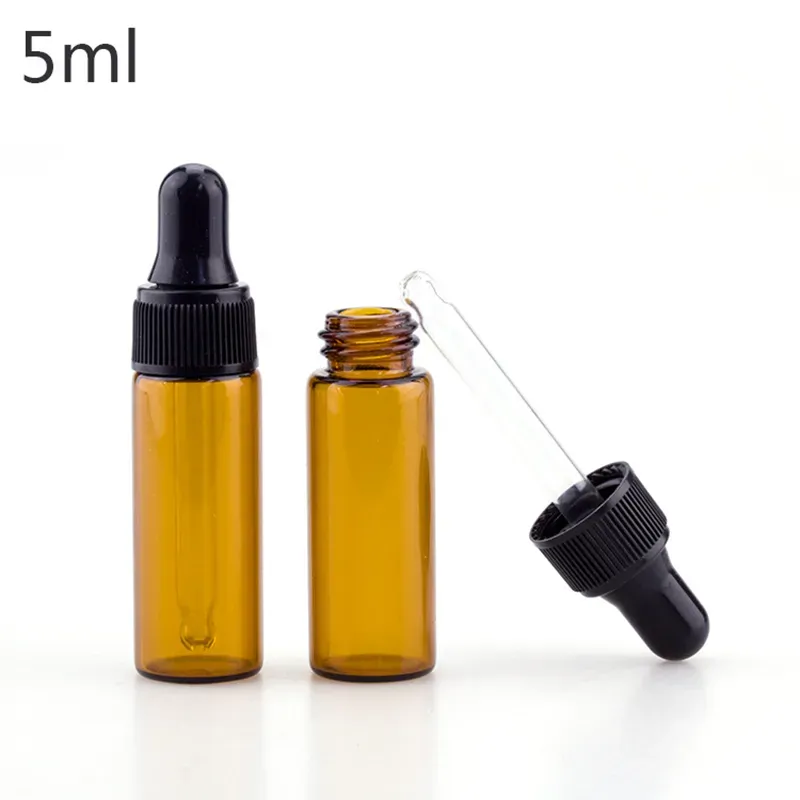 5 ml Amber Glass Essentiële oliedruppel flessen Mini Lege oogdruppel Parfum Cosmetische vloeistof Monster Container LL LL