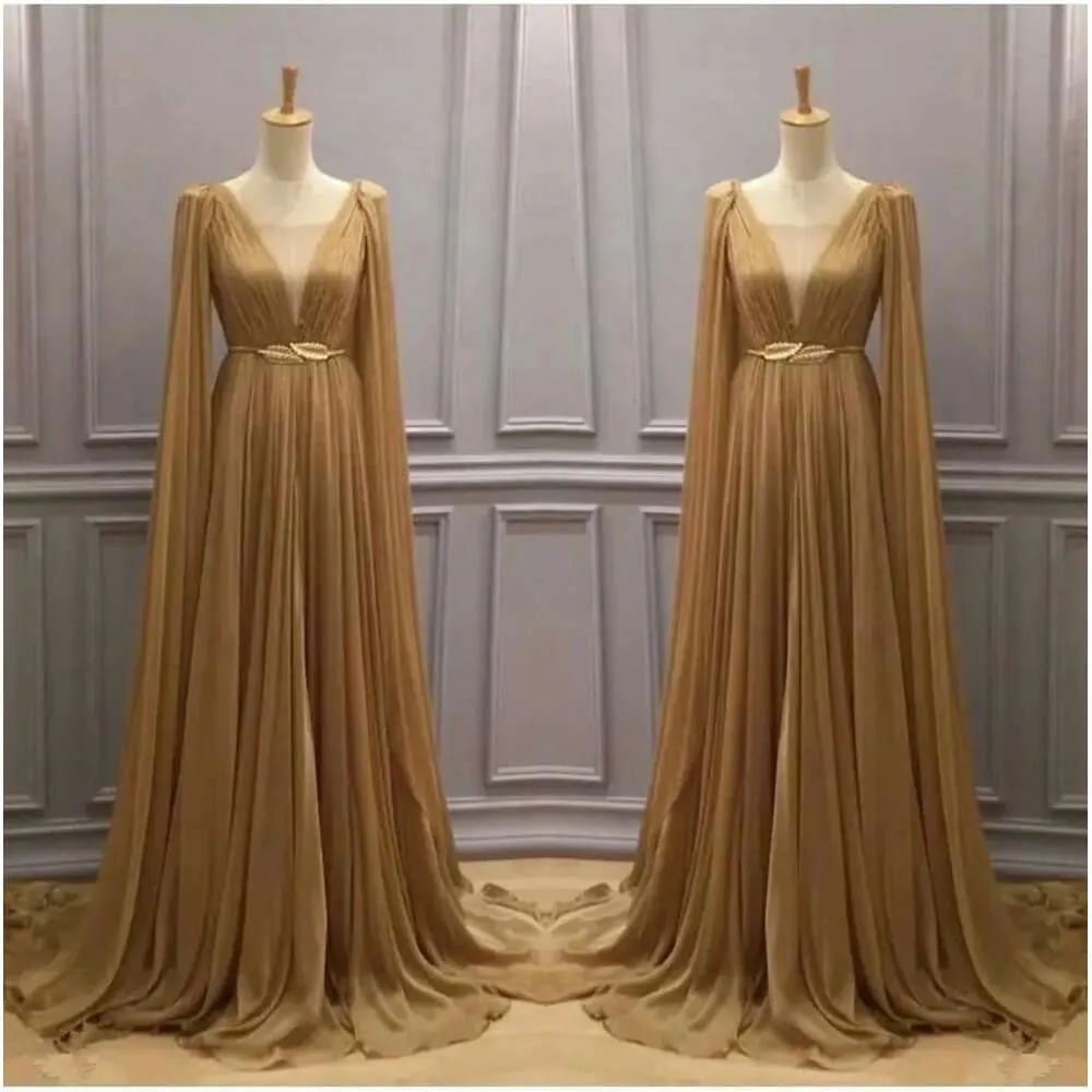 Long Chiffon Arabic Neck gegen Evening Kleid 2019 Capped Ruched Sweep Train Formal Party Promkleider BC2027