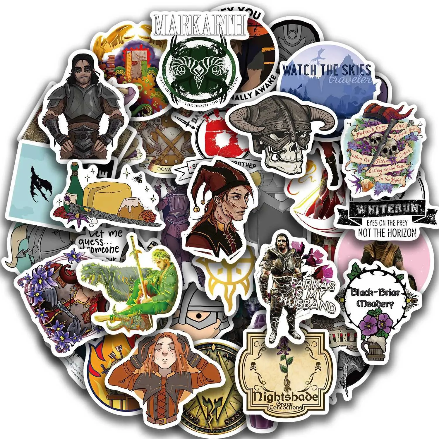 Tattoo Transfer 50pcs Funny Game Skyrim Skyrim Vinyl Stickers impermeabilizados Decalques de brinquedos para o capace