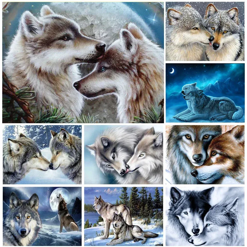 Accessori Huacan 5d Diy Diamond Painting Wolf Snow Diamond Ramoidery Anima