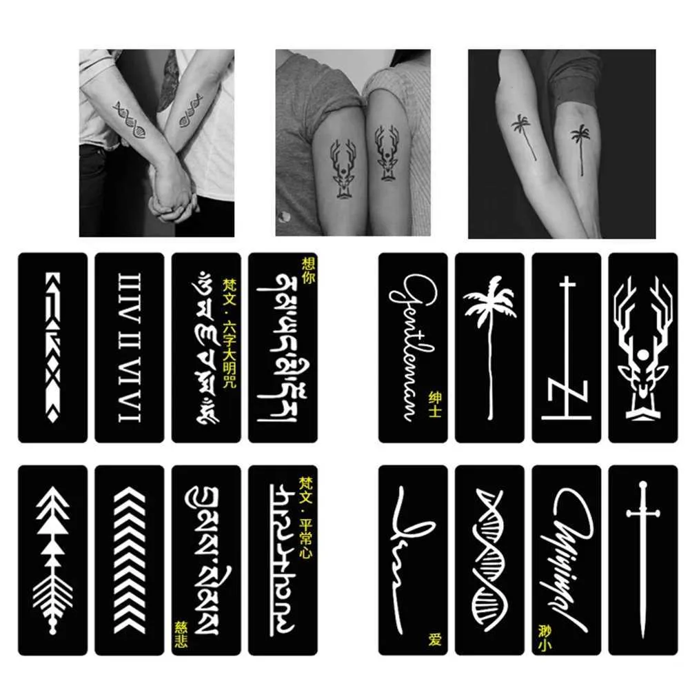 Tatueringsöverföring 22 Style Small Airbrush Tattoo Stencils for Women Kids Ritning Mall Henna Tattoo Stencil for Paiting Glitter Tattoos 240427