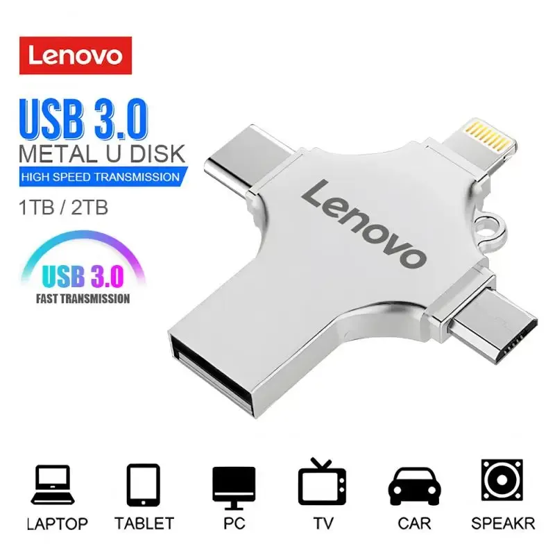Adaptateur Lenovo USB Drive Flash Drive 1 To High Speed Pendrive 2TB PEN PRINT USB 3.0 TYPEC U Stick Andriod 4 in 1 Memory Carte pour iPhone