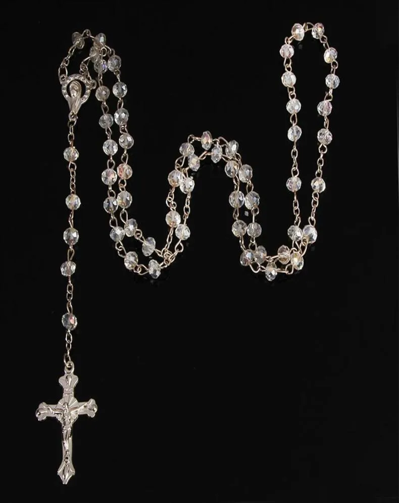 24pcs por atacado/colar de rosário de cristal de 6 mm, colar de oração da Terra Santa Católica6723098