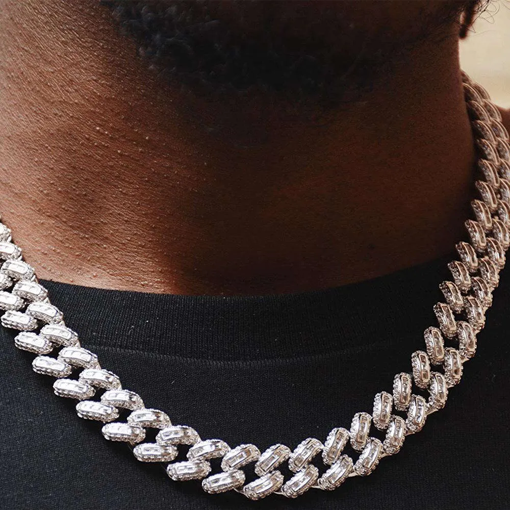 Iced Out 925 Sliver Cubaanse keten Moissanite Diamond GRA gecertificeerde hiphop rapper Cuban Link ketting Custom