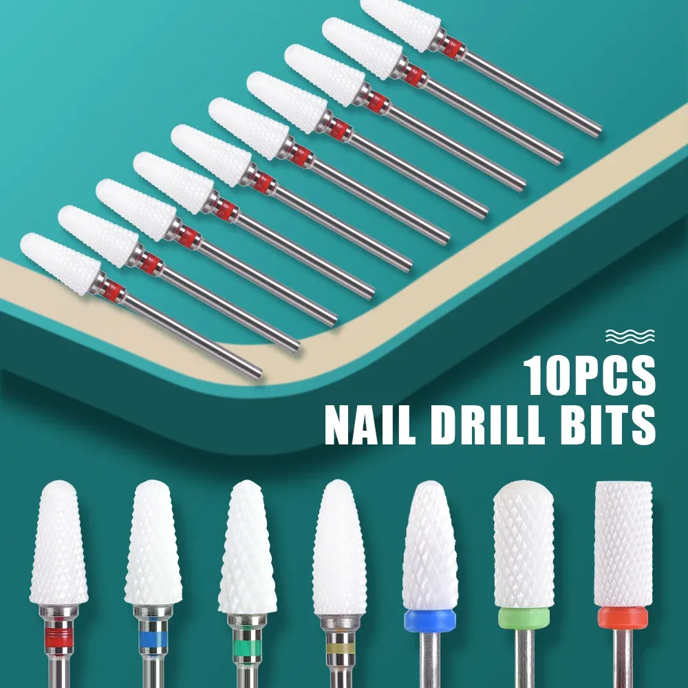 Bits 10pcs Bites de forage à ongles en céramique Définir le frappeur pour la manucure de manucure Machine à ponte