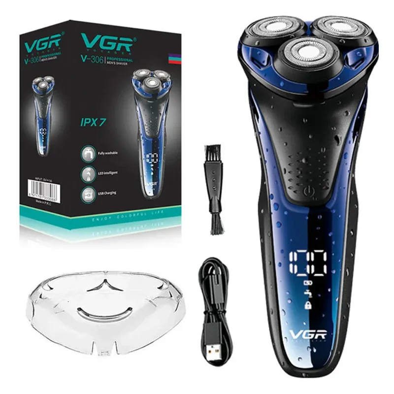 Original VGR 3D Floating Head Rotary Electric Shaver For Men Waterproof Beard Razor Face Shaving Machine laddningsbar 240420