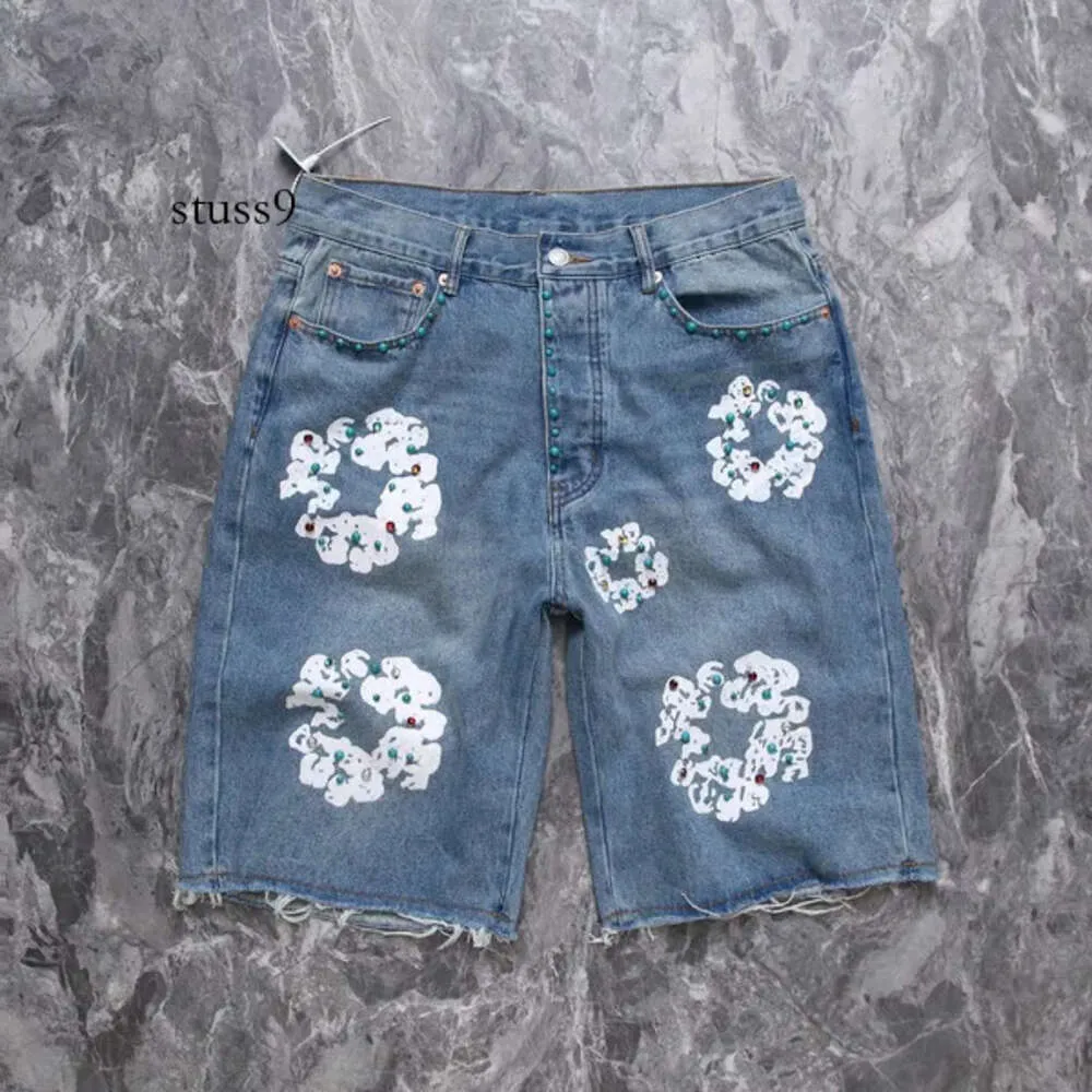 Demin Tear Shorts Mens Luxury Designer Mens Shorts Jeans Men Jean Flower Diamond Denim Shortpants Slim Mens Denim Street Hip Hop 4945