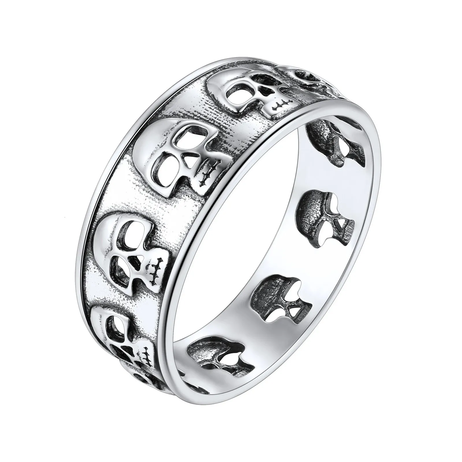 U7 925 Sterling retro vintage srebrne czaszki pierścień wielokrotne szkielet gotycki punkowy biżuteria unisex unisex Halloween styl 240424