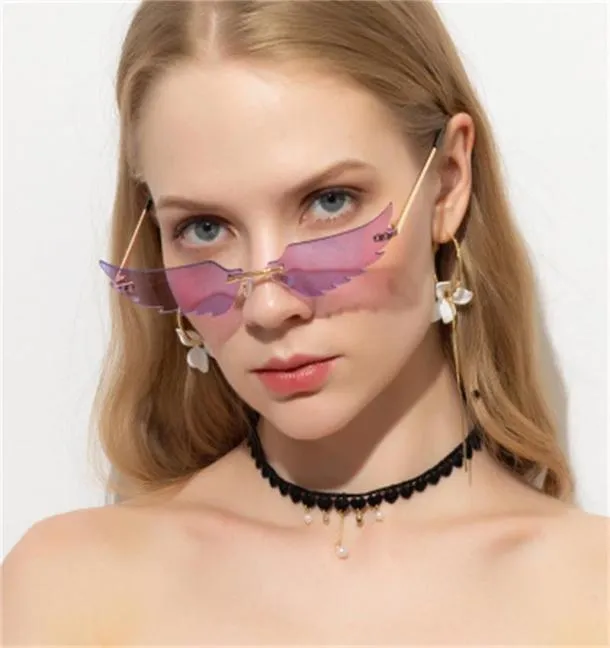 Solglasögon 2021 Wave Cat Eye Women Men Rimless Sun Glasses For Vintage Metal Shades Angel Wing Eyewear UV4004826548