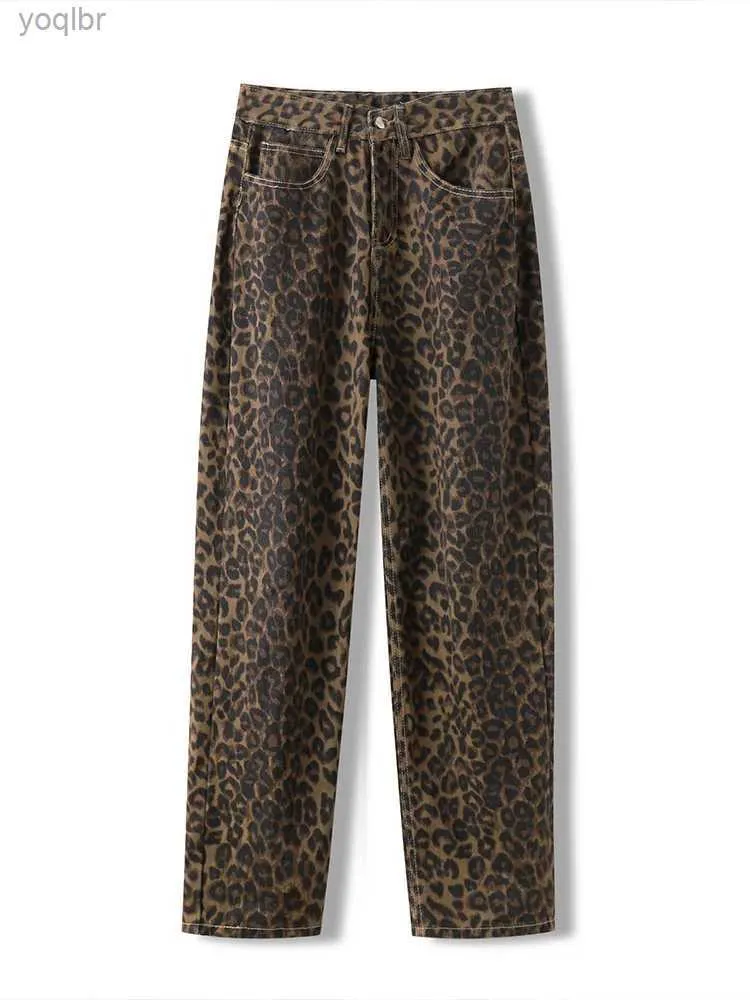 Jeans maschile leopard ad alta vita jeans pantaloni tasca con gamba pantaloni da strada abbigliamento y2k moda 2024 jeans sciolte mamma jeansl244