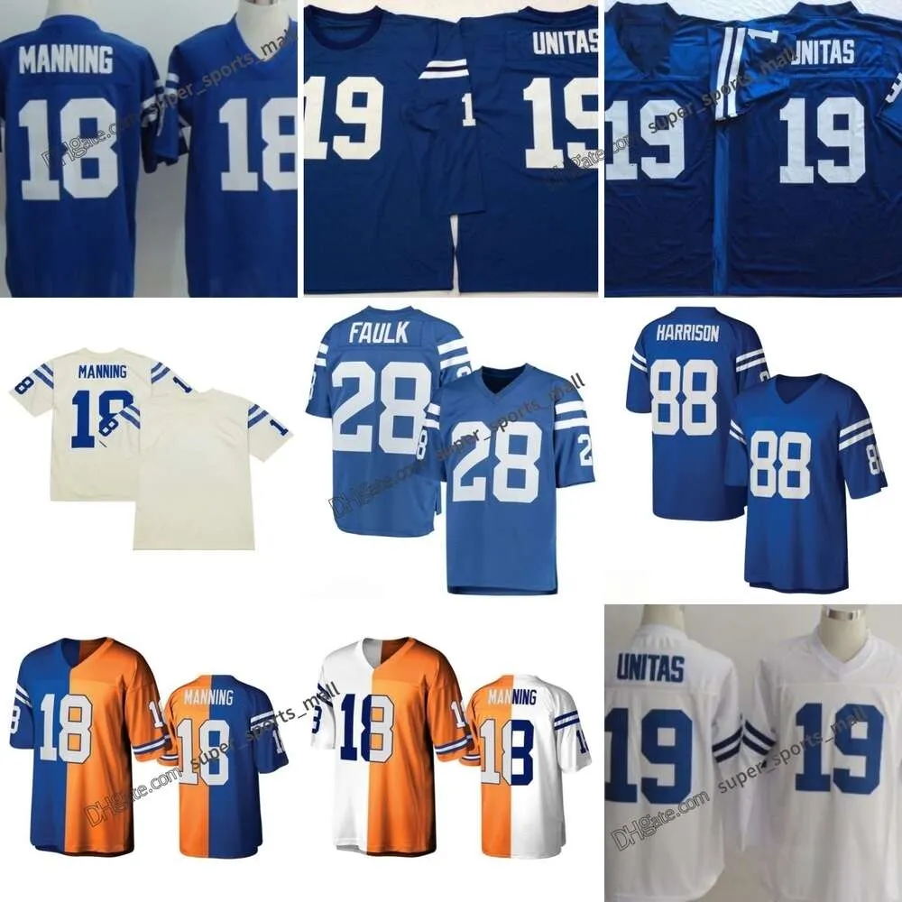 REMULHO 19 JOHNNY UNITAS FUTEBOL JERSEYS 18 PEYTON MANNING 28 Marshall Faulk 88 Marvin Harrison costure