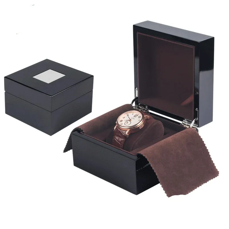 High Quanlity Black Lakquered Luksusowy drewniany obudowa zegarek Wysokiej klasy pudełko zegarek marka Watch Box Square Pi prezenty 240425