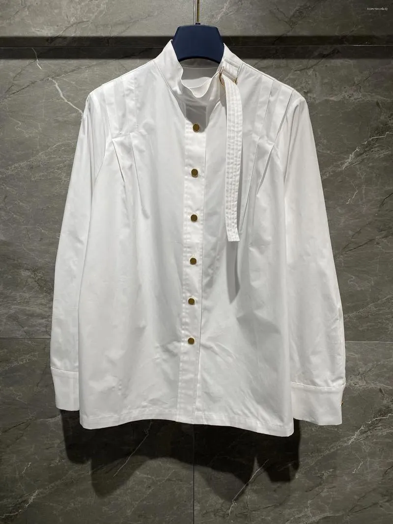 Women's Blouses Shirt Chinese stijl Stand Kraaghals Neckline Schouder Pleit Design Comfortabele ademende losse versie 2024 Zomer