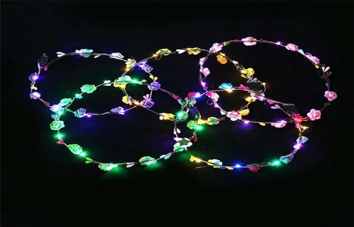 LED HOOFDBAND Lichten Glow Strings Flower Crown Headbanden Light Up Hair Wreat Hairband Garlands Women Kerstfeest Kerstfeest Kransa041703531239