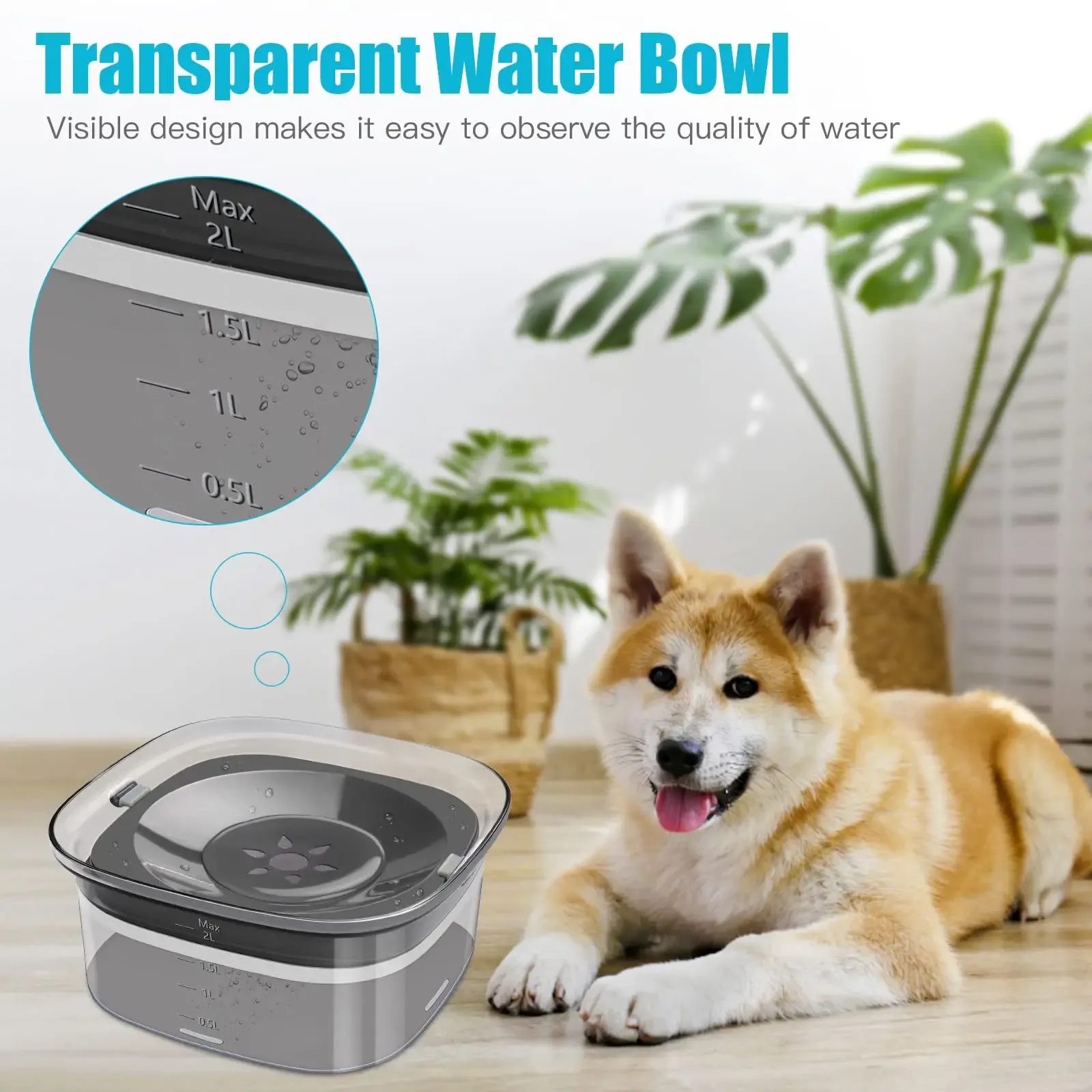 Alimentatori 2 litri ciotola d'acqua per cani senza fuoriuscire ciotola d'acqua per cani antimpila