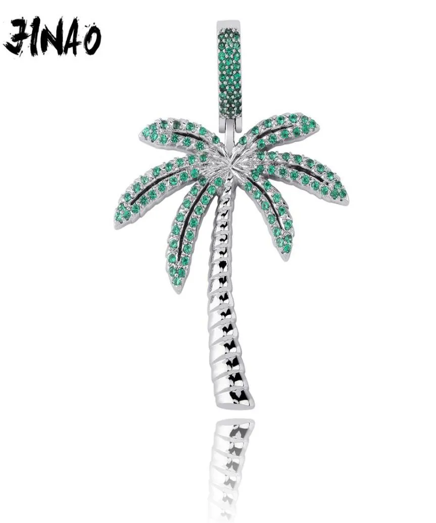 Jinao Fashion Iced Out Palm Tree Cubic zirkoon hanger ketting goud zilveren kleur vergulde hiphop sieraden voor mannen vrouwen cadeau 2010138793184