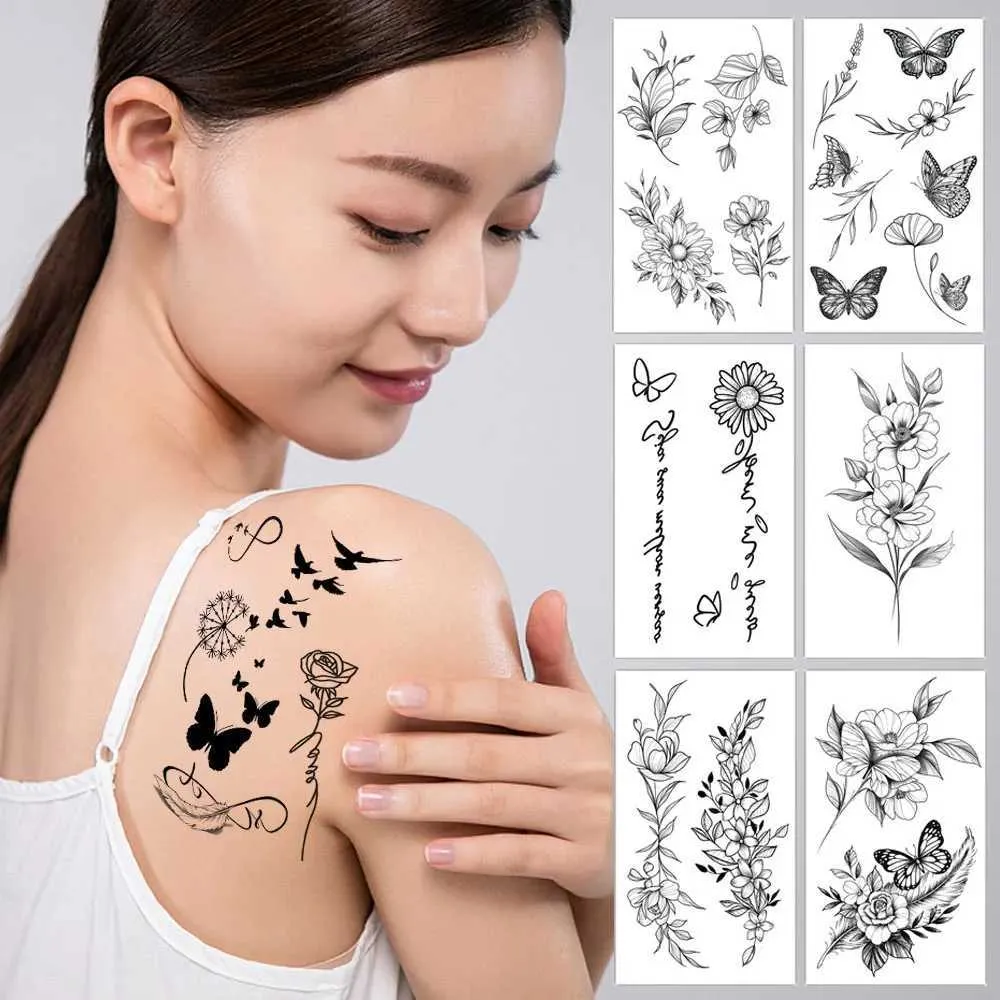 Gdld tatouage transfert sexy fleur art art tatouage autocollant imperméable femmes bras jambes autocollants temporaires durables tatouages femelles cool rose noire 240426