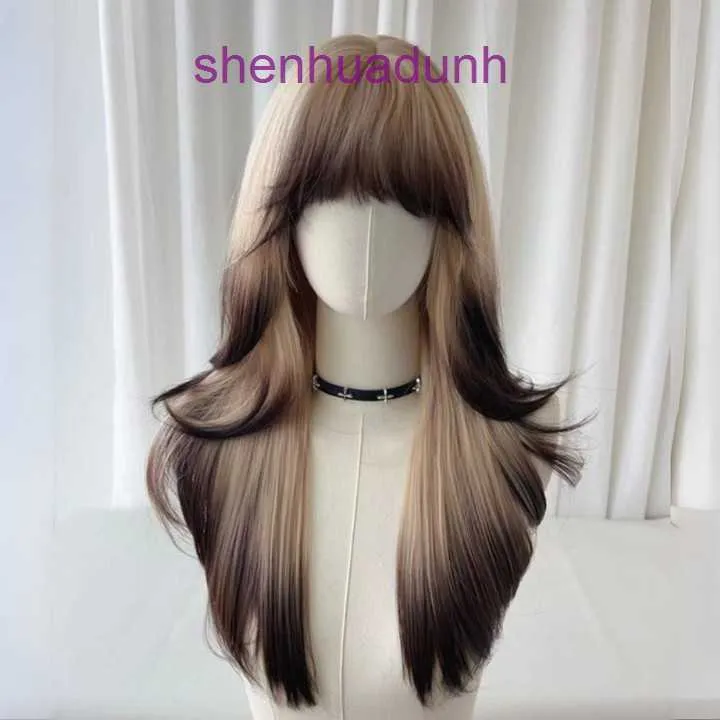 Wig Womens Long Hair Full Headset Style Large Wave Siamese Cat Gradient Curly Air Bang Imitation Human