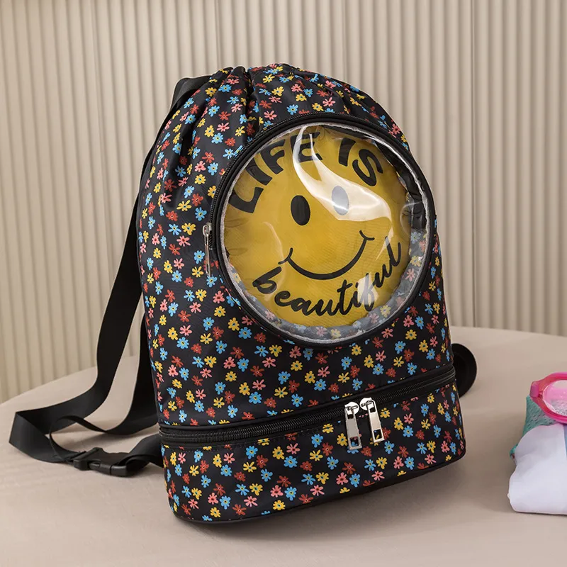 Bolsa de natação de desenhos animados, bolsa de higieness de fitness de praia, saco de armazenamento de banho de separação seca e úmida, mochila portátil para uso ao ar livre