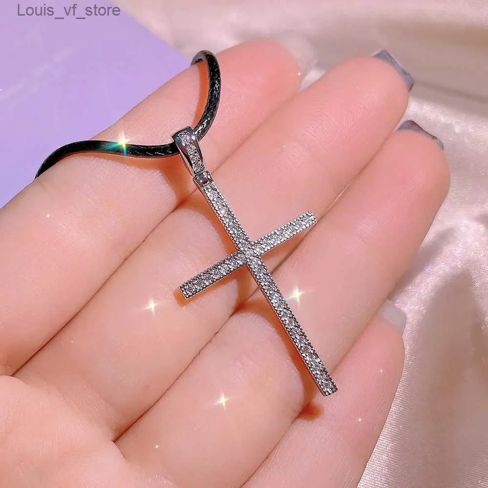 Pendant Necklaces 925 sterling silver personality inlaid zirconium cross necklace female creative geometric pendant ladies party birthday jewelry H240426