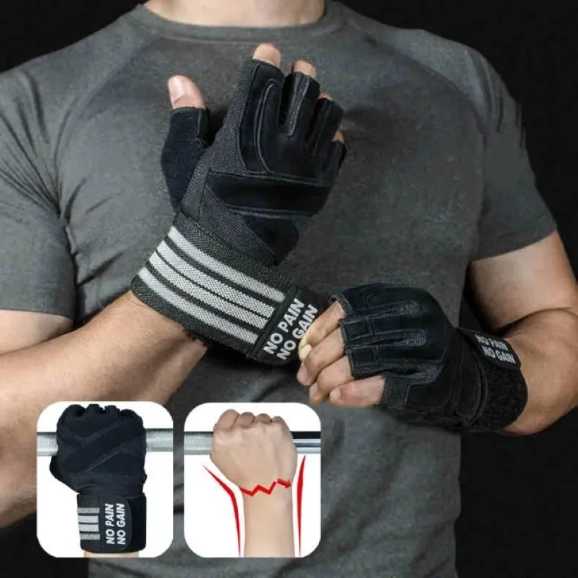 Фитнес -перчатки Мужчины женщины сочетаются с грузовыми перчатками, дышащие пояс спортивной спортзал в тяжелом весе, тренировочные перчатки S M L255N