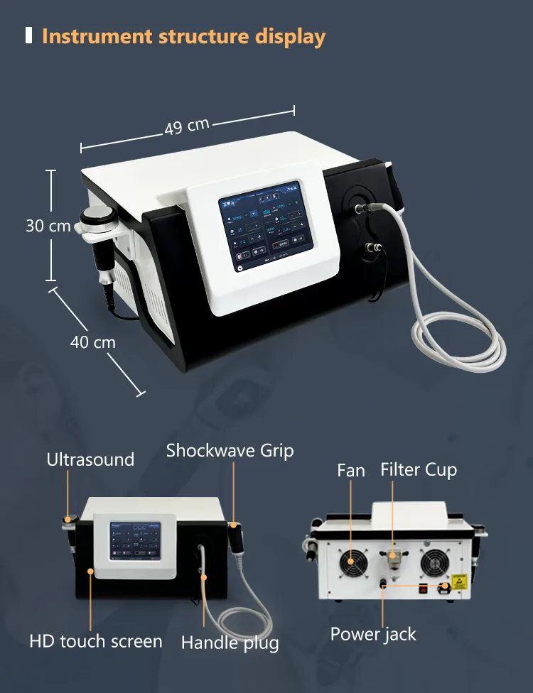 المتقدمة 2 في 1 آلة موجة الصدمة بالموجات فوق الصوتية لتخفيف الآلام آلة علاج موجة الصدمة الجسدية لضعف الانتصاب