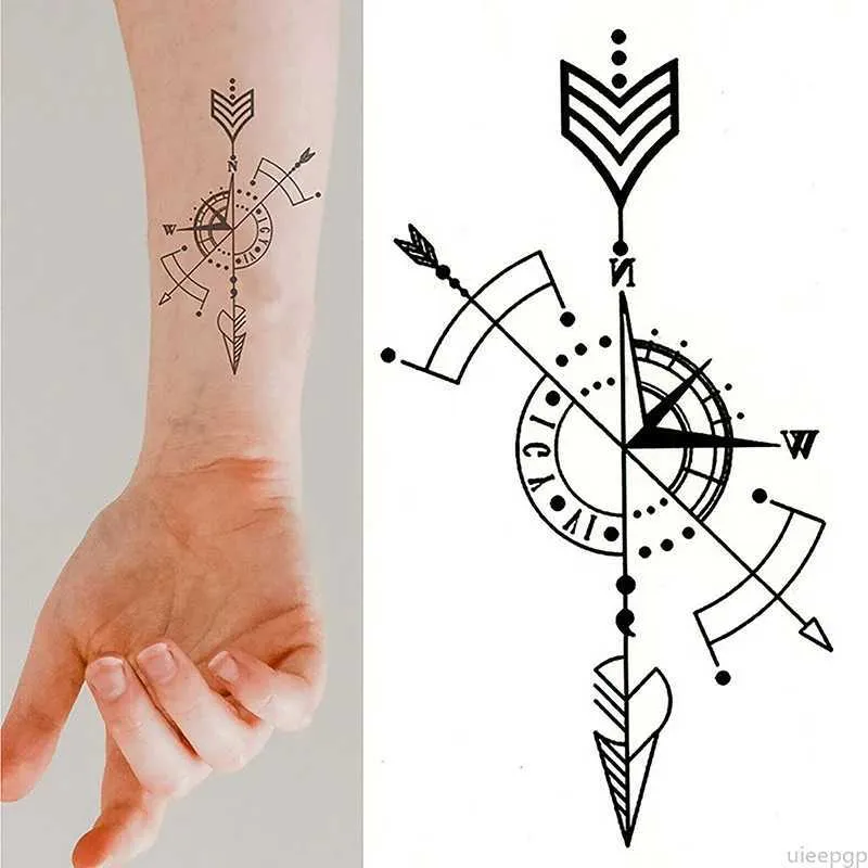 Transfert de tatouage étanche à tatouage temporaire d'autocollant boussole flèche arrow romain petit art corporel flash faux pour femmes hommes 240426