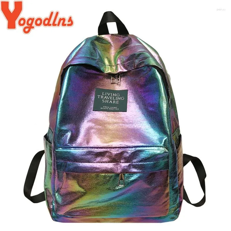 Backpack Style Yogodlnss impermeáveis a laser Backbag Mulheres Bolsa de ombro de Bolsas Holográficas Preppy Sacos Escolares Para Adolescentes Viagem