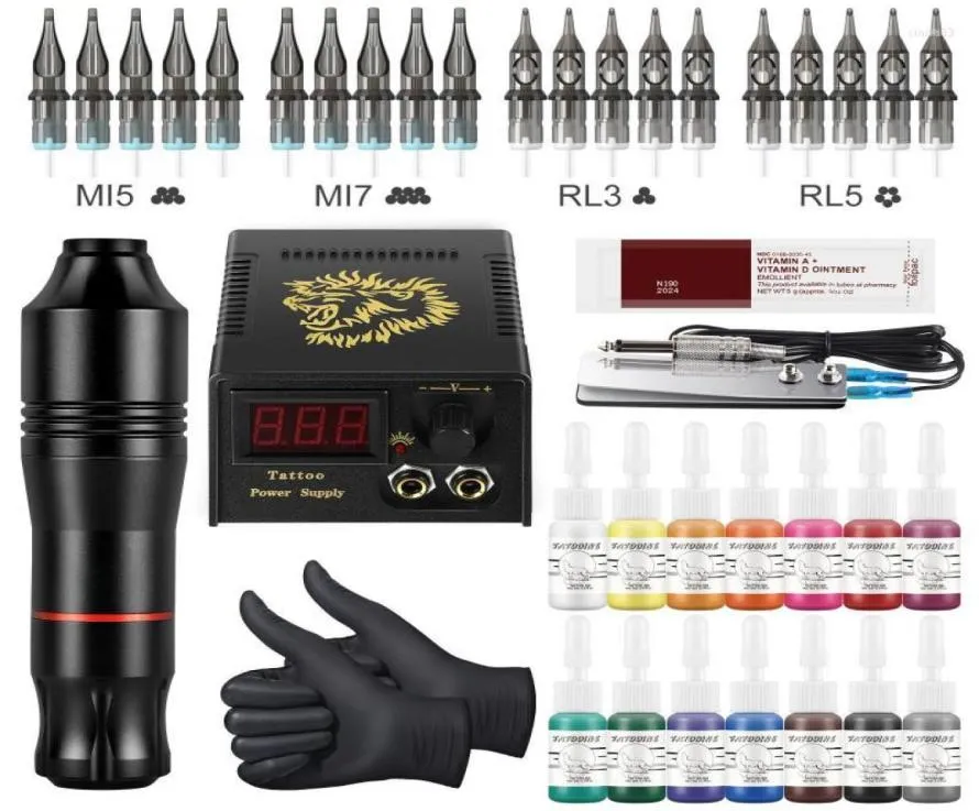 Tatueringsvapen Kit Komplett maskinpaket Professionell Rotary Pen Set Cartridge Nålar för permanent smink Eyebrow Body TOOLSTATOO4825884
