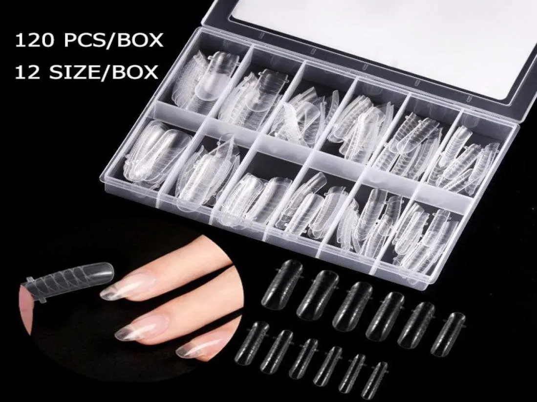 FALSE NAILS 120 PCSBOX FAKT POLY EXTENCOM GEL Dual Nail Form Coffin Clear Ballerina Tips Quick Building8198812