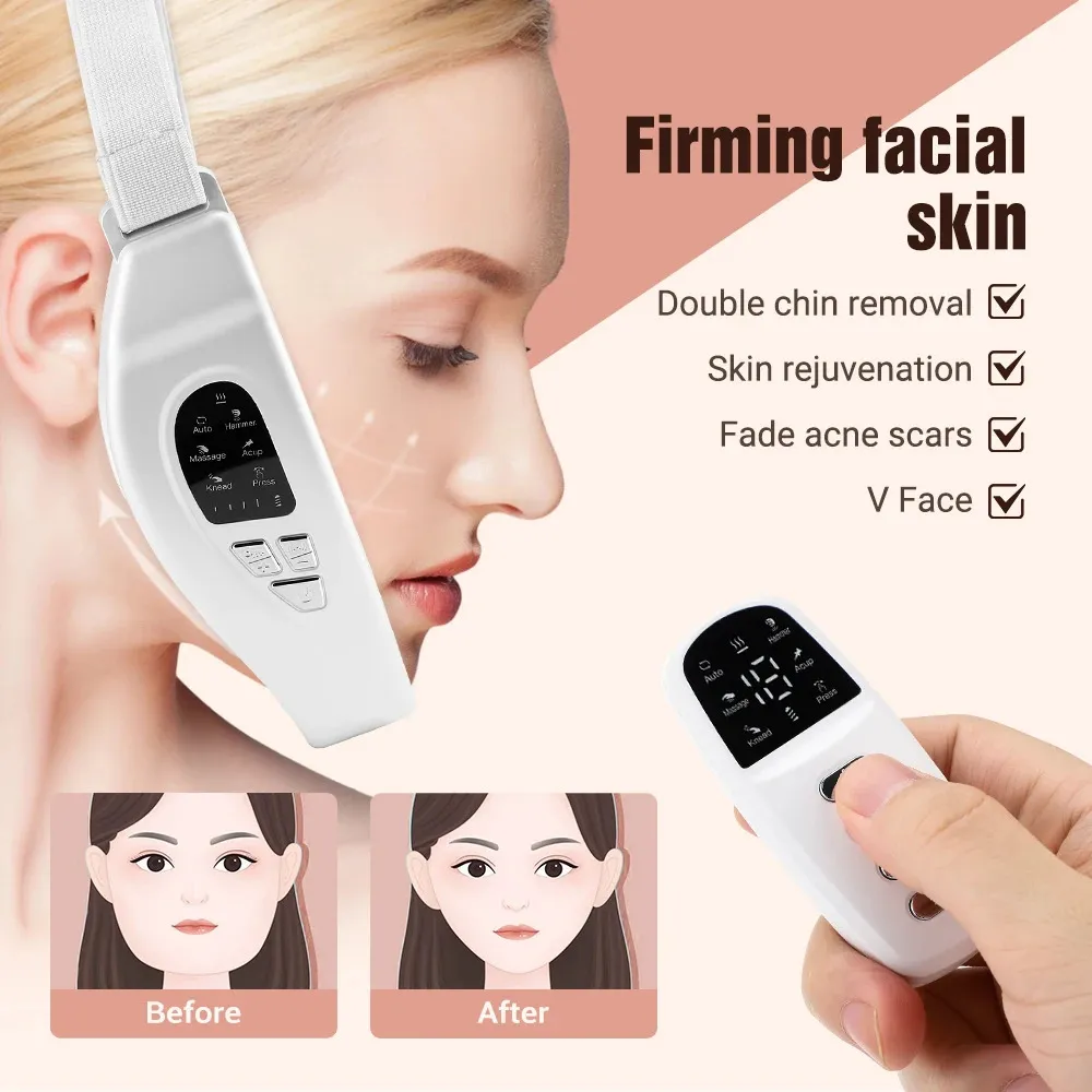 Dispositivo de levantamento facial LED PON Terapia Slimming Vibration Massager aquecida Double Chin V Face 240425