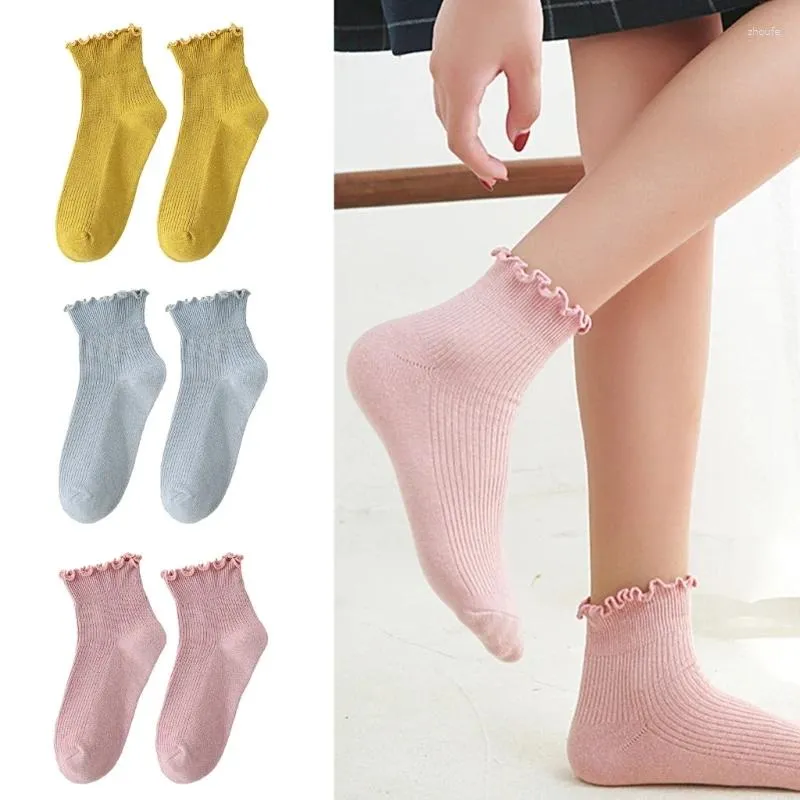 Women Socks Lolitas Ruffle Turn-Cuffs Ankle High Frilly H7EF