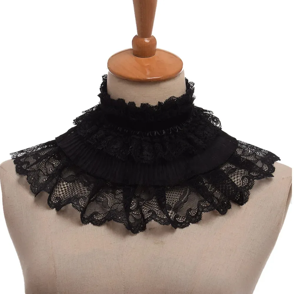 Black Lace Detachable Collar Pleats Neck Ruff 240412
