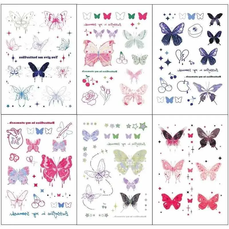 Transfert de tatouage Dasting Cartoon papillon faux tatouage pour femme art art tatouage autocollant mignon tatouages ​​temporaires imperméables Tatuajes temporales 240427