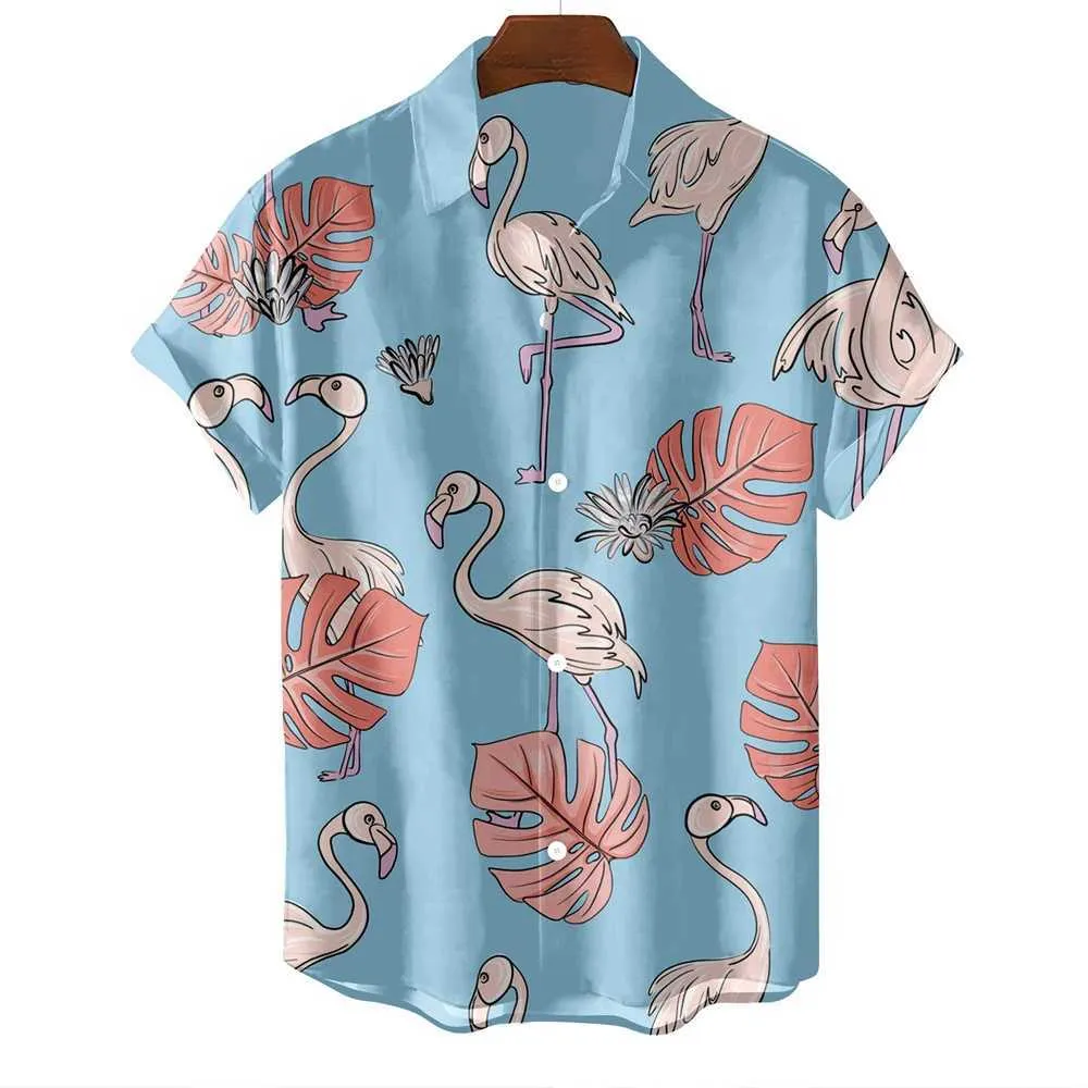Camicie casual maschile da uomo camicia a maniche corte hawaiane camicia stampata per fenicottero per uomo camicetta di vestiti di lusso casual sociale social