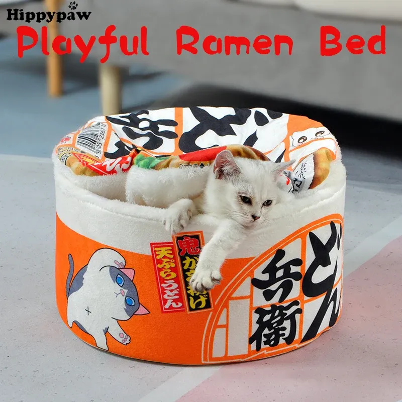 Mattes japonais Round Ramen semi-coenclé pour animaux de compagnie adaptés à toutes les saisons chat créatif détachable lavable pour chien fermé chiot pour chien