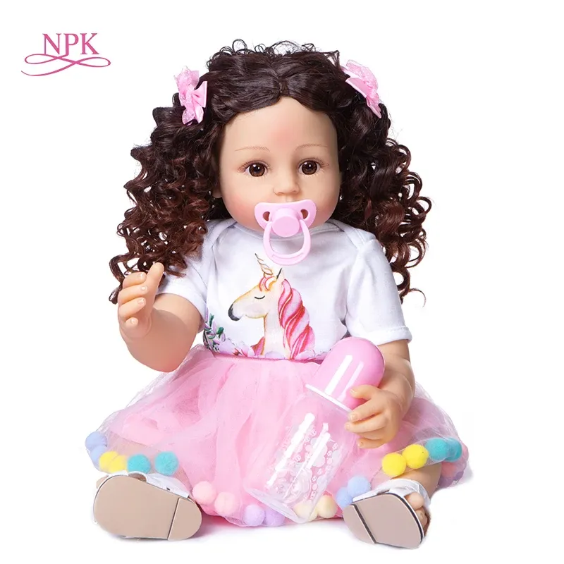 Dolls NPK 55 cm Reborn Baby Toddler Princess Full Body Soft Silicone Flexible Soft Touch Curly Hair Fashion Girl Doll Xmas Gift