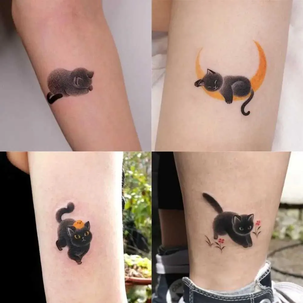 Transfer tatuaggio grazioso gatto nero adesivi tatuaggi donna arte art arte arte temporanea tatuaggi impermeabili fumetti tatuati fumetti duri tatuaggi 240426