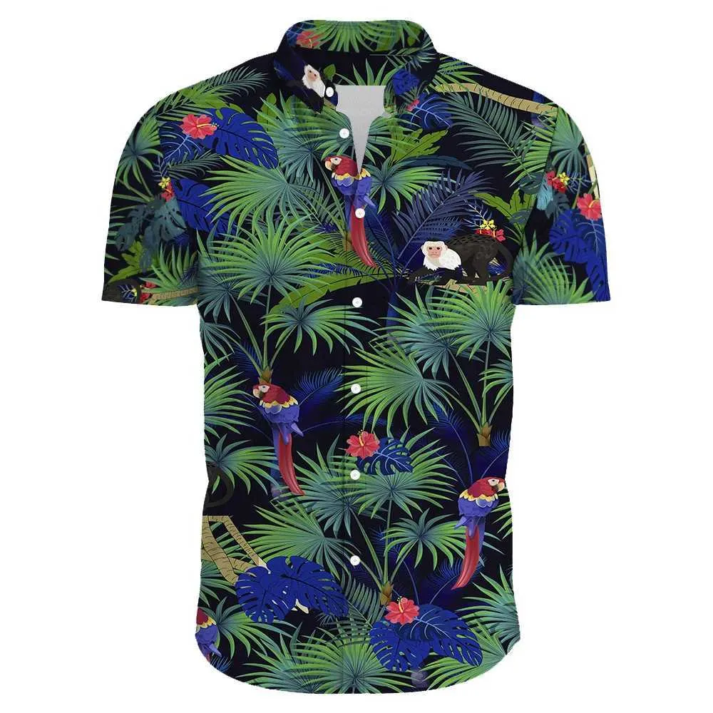 Mäns casual skjortor sommar Hawaiian klänningskjorta Mens Loose Colorful Printed Short Sleeve Plus Size 3xl Brand Clothing Men Beach Floral Aloha Shirts 240424