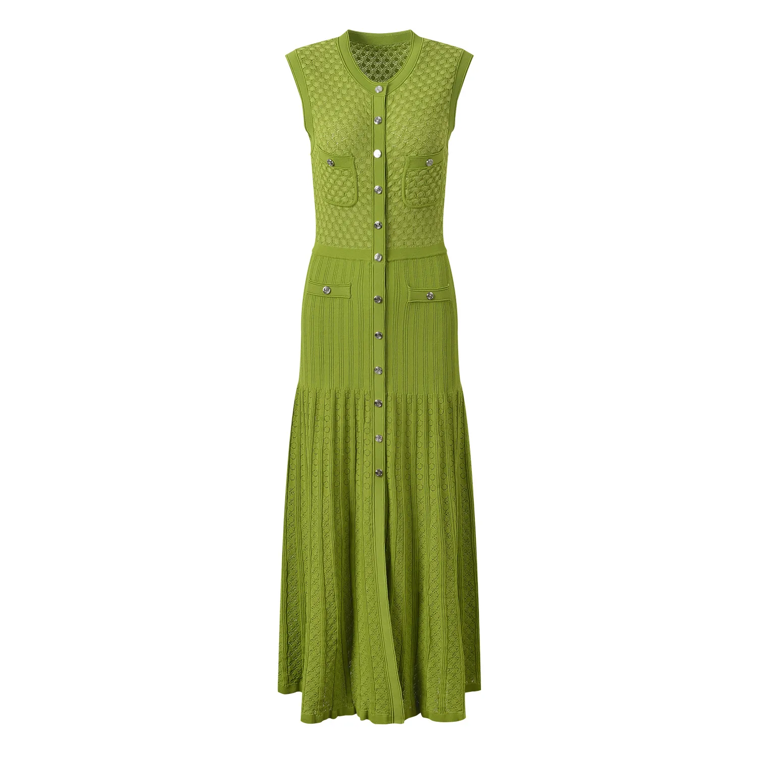 416 XXL 2024 Milan Runway Dress SPring Summer Sleeveless Green Sequins Crew Neck Womens Dress Fashion High quality YL