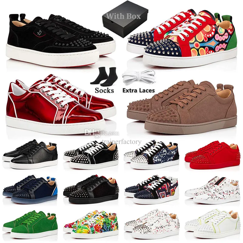 Fashion Casual Chaussures Red Bottomss en cuir Mens Plateforme Femme Sneakers Designer Chaussures en daim Épis cloutés verts Noir blanc entraîneurs extérieurs