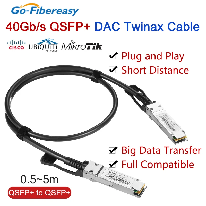 QSFP 40GB DAC Kablosu 0.5m, 1m, 2m, 3m, 5m QSFP+ Pasif Doğrudan Ekle Mikrotic, Cisco, Huawei, Juniper Optik Anahtar