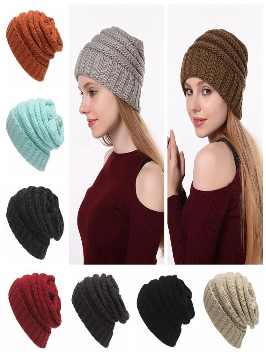 adult Beanie Knit Hat Winter Solid Cap Slouchy Skull Ski Warm Men Woman Beanie Hat LJJK24329751004